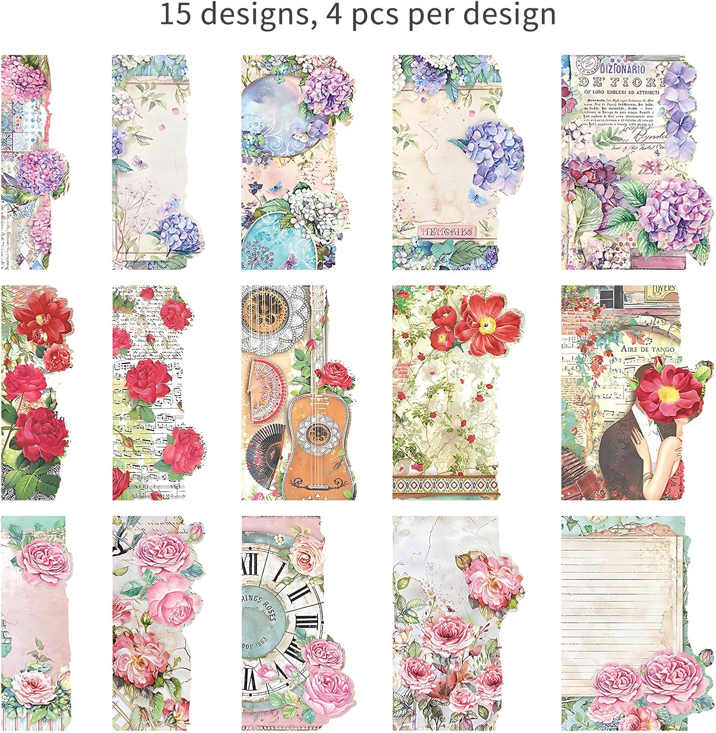 3 Packs Vintage Flower Paper Scrapbooking Paper Decorative Paper Decoupage Paper Single-Sided for Card Making Art and Craft Collage Gift Wrapping DIY Scrapbooking Diary (Ella) image number 1