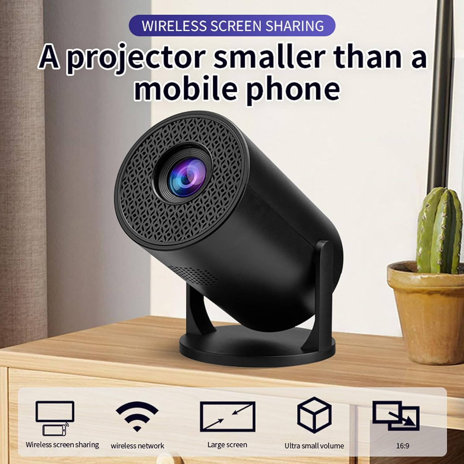 Mini Projector with Wifi Bluetooth, 1080P Support Portable Projector, 270&deg; Rotatable, Auto Horizontal Correction, Movie Projector for TV Stick, HDMI, USB, Laptop, PC, Smartphone image number 1