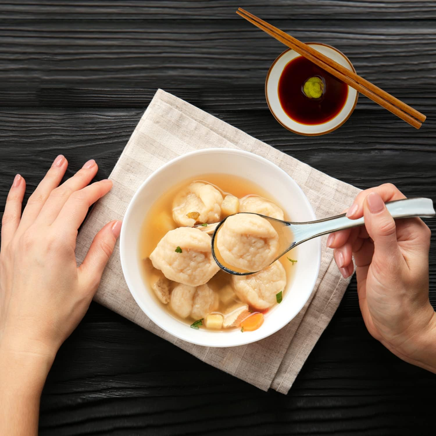 Asian Ceramic Soup Spoon, with Long Handle Easy to Hold, Non-Slip Bottom, for Japanese Ramen, Chinese and Vietnamese Wonton, Noodle Soup Spoons (V86) image number 6