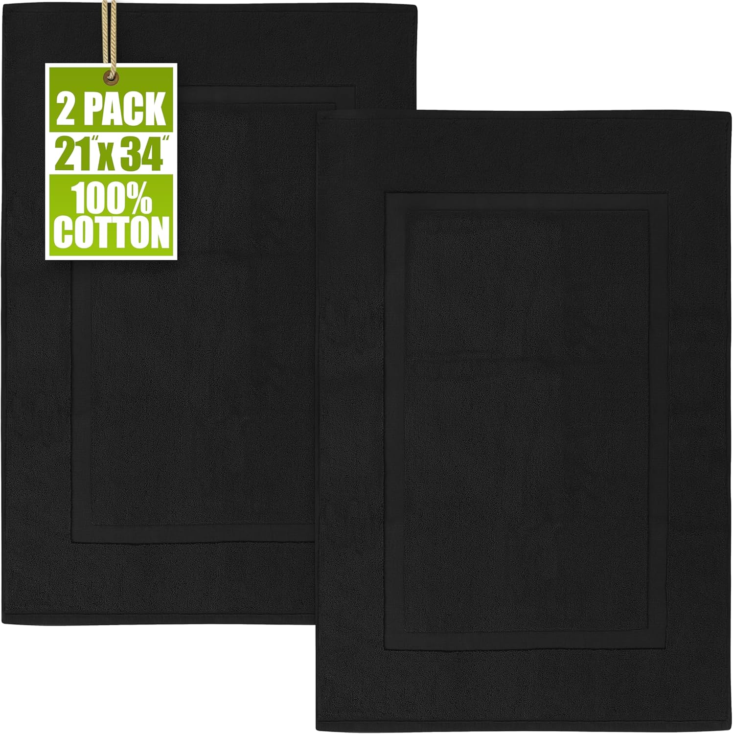 Utopia Towels Luxury Hotel-Spa Tub-Shower Bath Mat Floor Mat - (2 Pack, Black, 50Cm by 90Cm) - 100% Ringspun Cotton, Luxury Size, Maximum Absorbency, Machine Washable - By