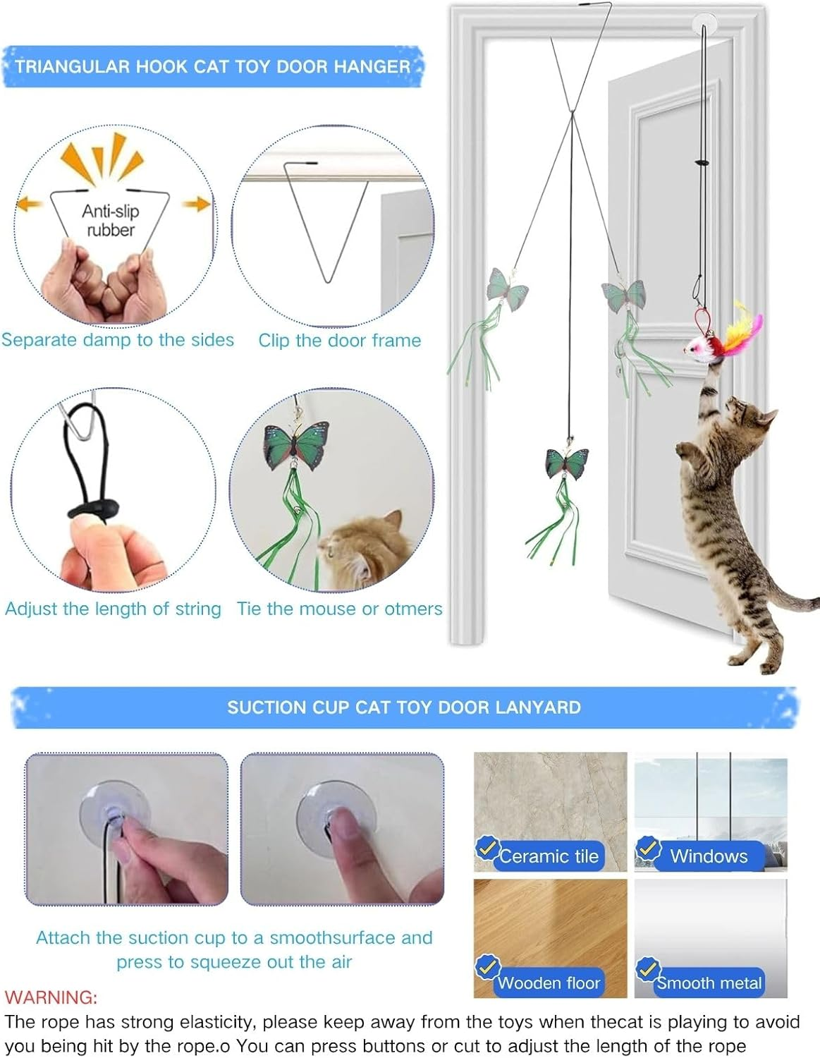 20 Pack 4-In-1 Interactive Cat Feather Toys Set | 2 Wands, 1 Super Suction Cup & 11 Replacements (Feathers, Balls, Mice) | Door-Hanging Teaser Toys for Indoor Cats & Kittens - Exercise & Chase Play image number 4