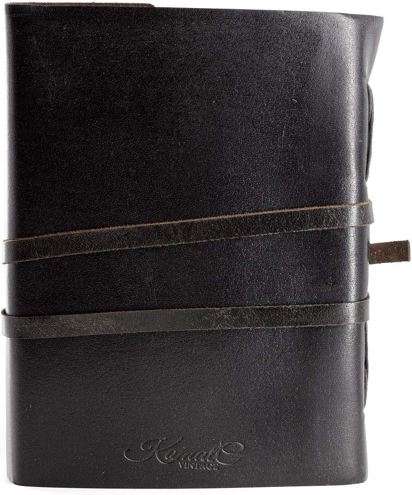 Komalc Handmade Leather Journal/Writing Notebook Diary/Bound Daily Notepad for Men & Women Unlined Paper Medium, Writing Pad for Artist, Sketch 7 X 5 Plain Black image number 4