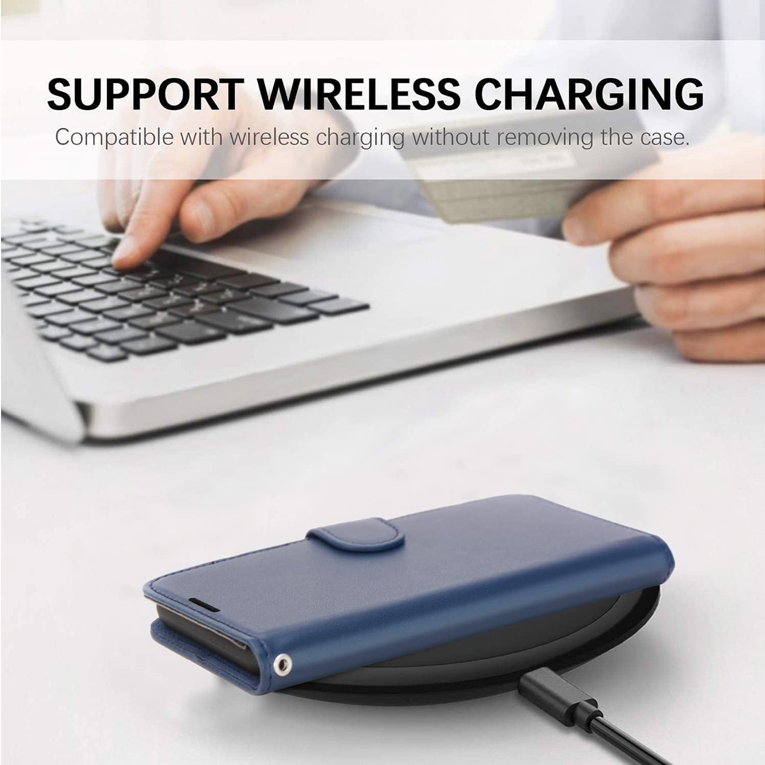 TECHGEAR Iphone 13 Mini Leather Wallet Case, Flip Protective Case Cover with Wallet Card Holder, Stand and Wrist Strap - Blue PU Leather with Magnetic Closure Designed for Iphone 13 Mini 5.4" - Black image number 3