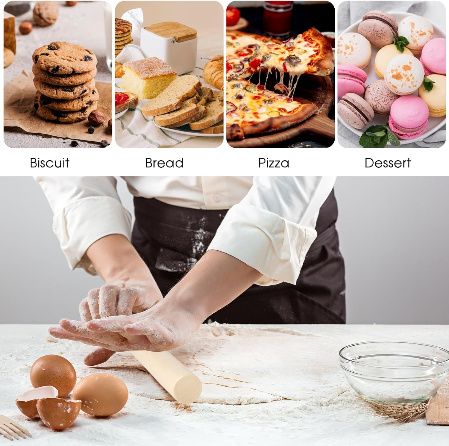 Small Wooden Rolling Pin, 3 Pack Classic Wood French Rolling Pins Mini Dough Roller Kitchen Utensil Tool for Baking Fondant, Pasta, Bread, Crust, Pastry, Cookie, Pizza, Pie, Cylinder Design (6.3 Inch) image number 3