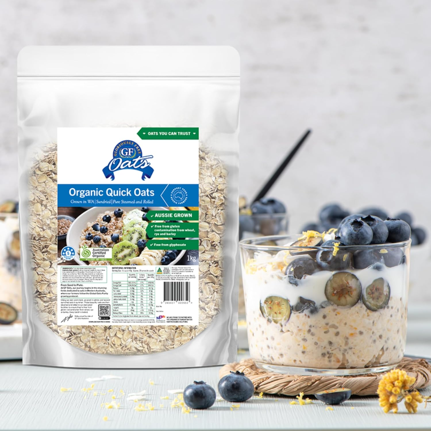 GF Oats Organic Quick Oats| Gluten Contamination Free | 1Kg X 3 Pack | 25 Serves per Pack| Vegan, Free from Wheat, Rye, Barley, GMO, Glyphosate | Tested Nil to Gluten Contamination image number 5