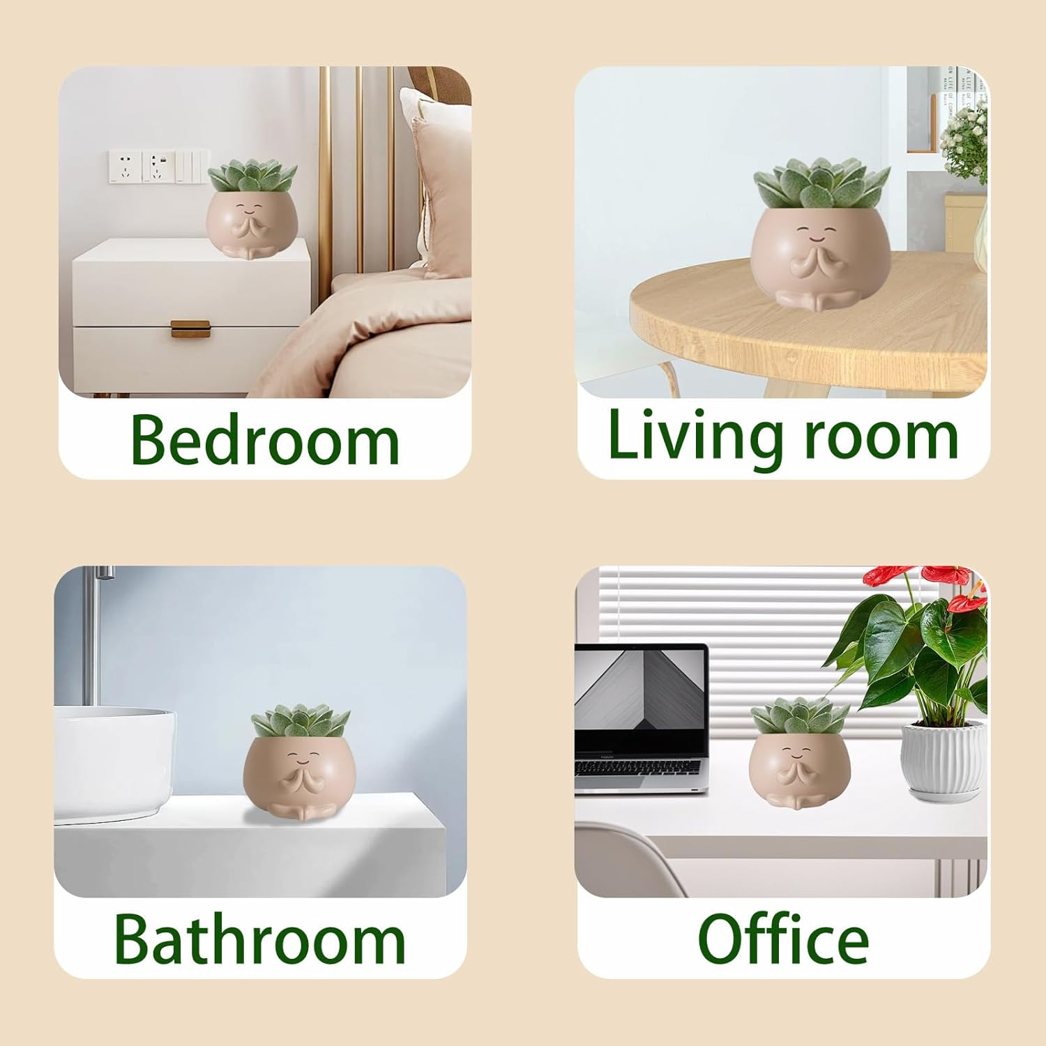 2Pcs Smiley Face Planter Pot, FHDUSRYO Cute Resin Flower Head Planters for Indoor Outdoor, Unique Sit Succulent Pots with Drainage Hole for Mothers Day, Teacher, Plant Lovers (Smily, 10.5X6.5Cm) image number 6