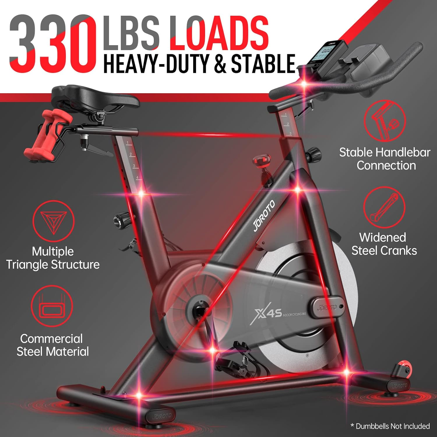 JOROTO X4S Bluetooth Exercise Bike - Indoor Cycling Bike with Readable Magnetic Resistance and Belt Drive Stationary Bikes (330 Pounds Capacity) image number 1