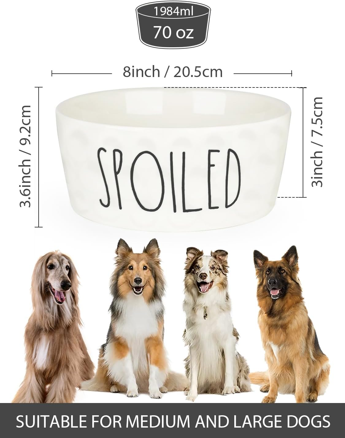 70OZ Ceramic Dog Bowl - 10'' Extra Large Food Water Dog Bowl, Heavy Duty Non-Slip Dog Dish for Medium and Large Dog, Food Grade Porcelain Pet Feeder Bowl, Microwave & Dishwasher Safe, White image number 1