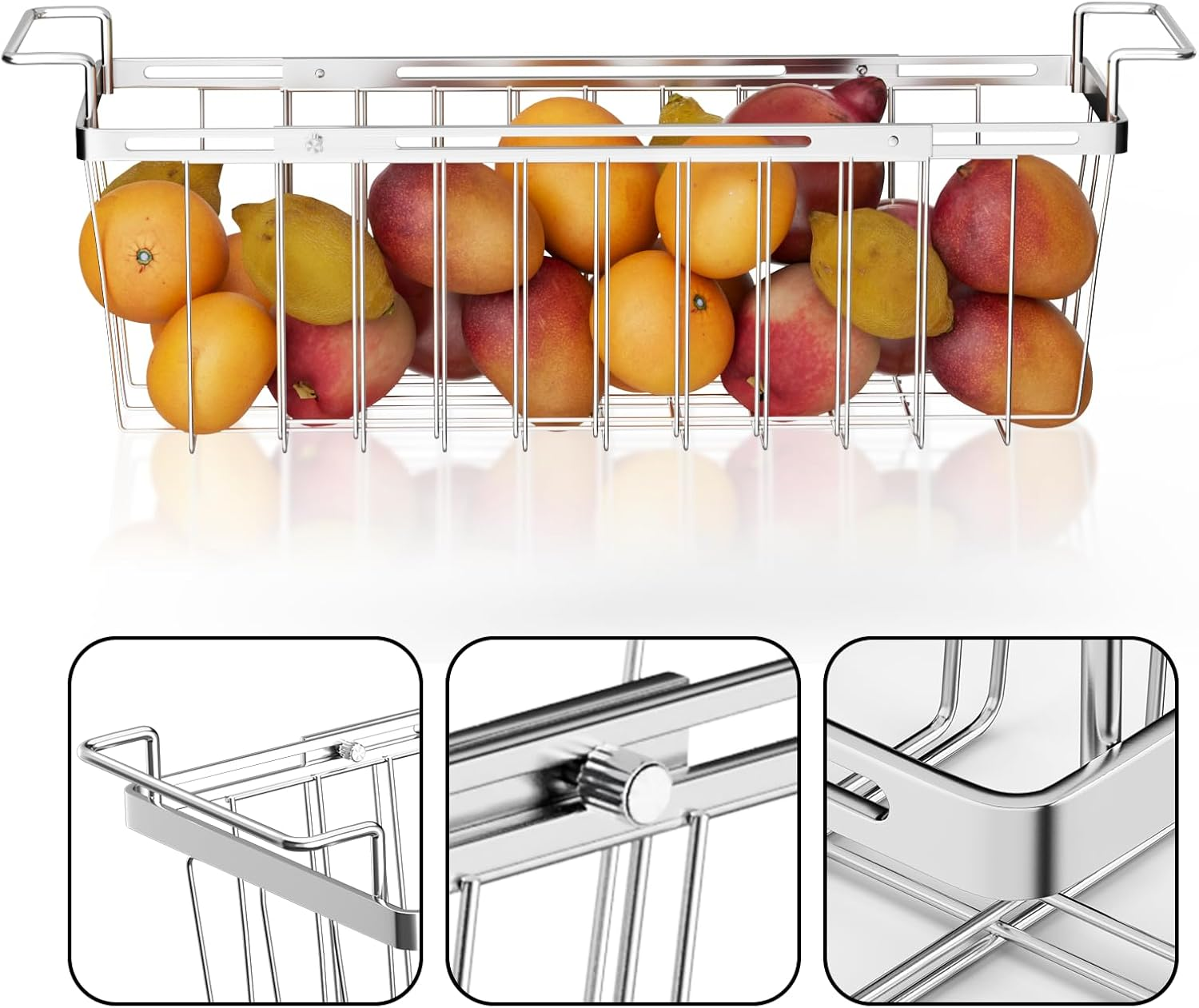 Orgneas Freezer Baskets for Chest Freezer, Expandable Deep Freezer Organizer Bins Wire Basket Storage Adjustable from 16.5'' to 26.5'', Stainless Steel over the Sink Dish Drying Rack for Kitchen - 2Pcs image number 2