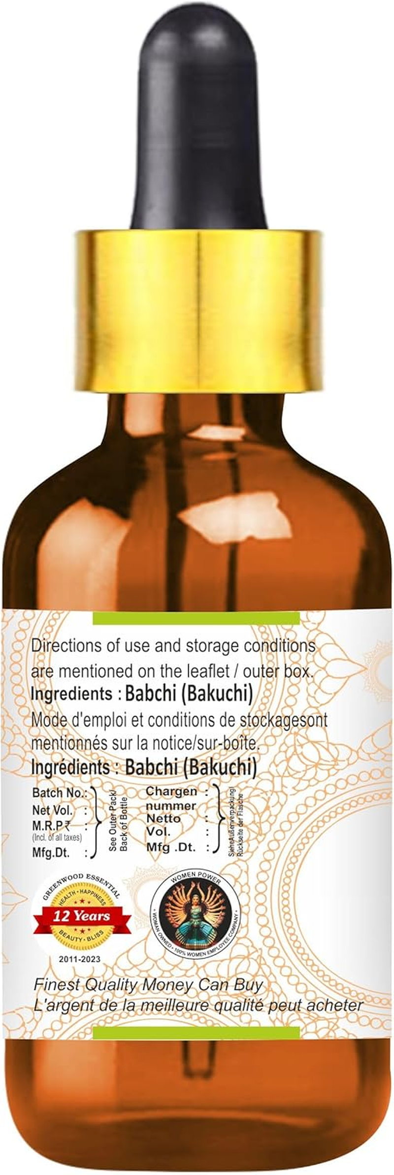 Greenwood Essential Pure Babchi (Bakuchi) Oil (Psoralea Corylifolia) with Glass Dropper Cold Pressed for Personal Care 50Ml (1.69Oz) image number 3