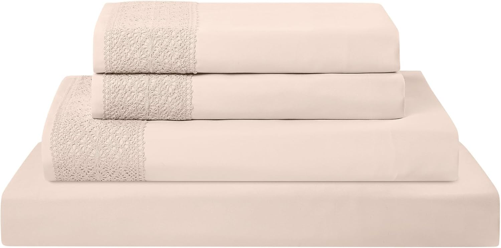 Amrapur Overseas | 4-Piece 100% Microfiber Crochet Lace Bed Sheet Set (Linen, King)