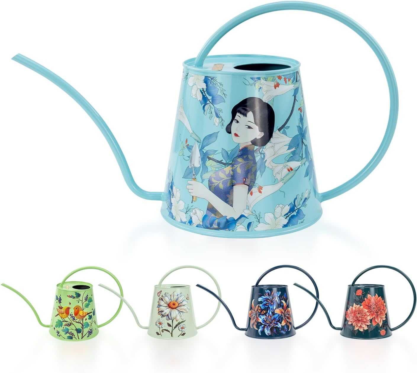 Berry&Bird House Plants Watering Can - Indoor & Outdoor 1/2 Gallon Stainless Steel Water Can with Long Spout Garden Decoration for Flower Bonsai Succulent Gardening Large Watwer Bottle(2L/68Oz,Dahlia)