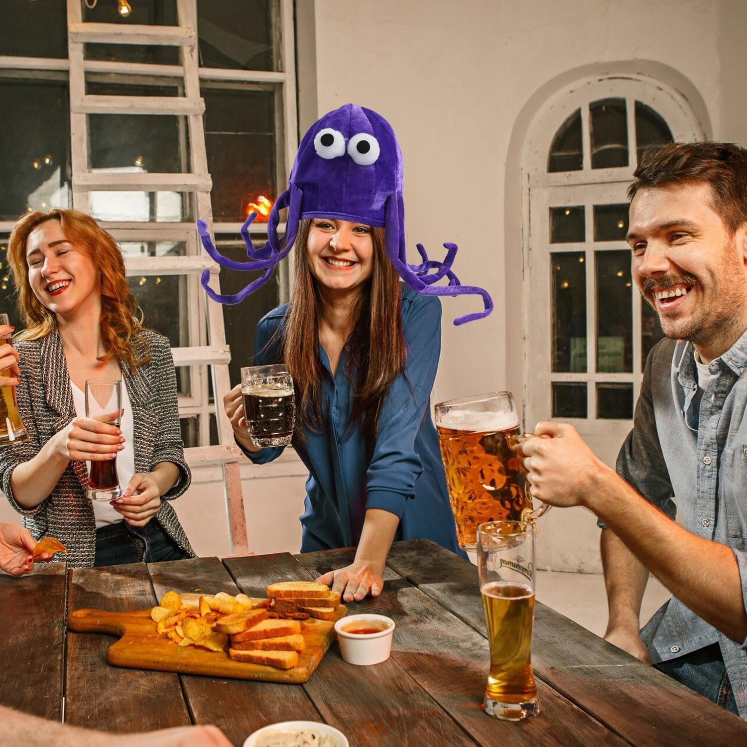 Whimsical Purple Octopus Hat with Bendable Arms - Playful Costume Accessory Cap for Halloween, Cosplay & Festive Parties - Comfortable Fit with Easy-To-Wear Design. image number 3