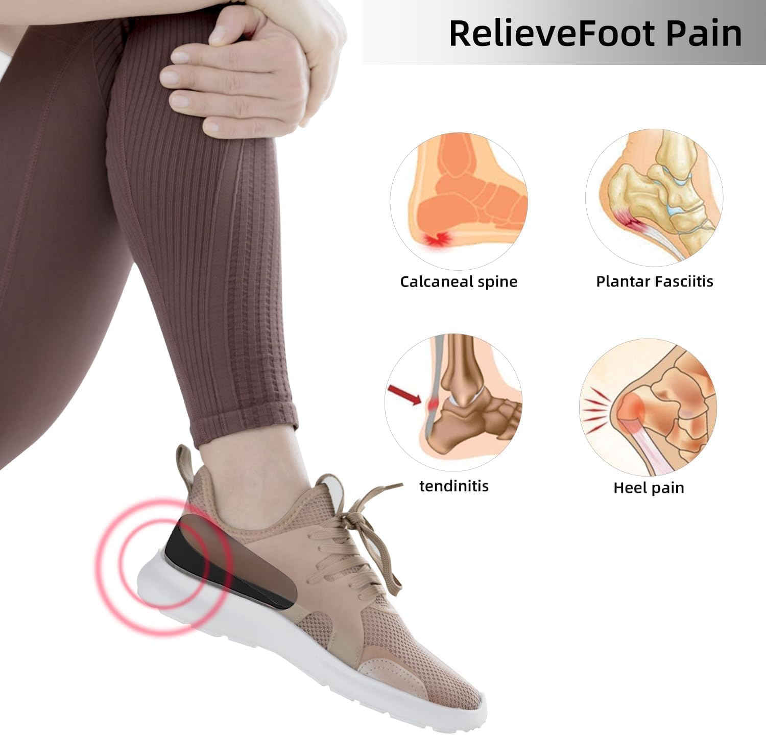 Heel Lift for Achilles Tendonitis, Heel Pain and Leg Length Discrepancy, Shoe Inserts for Men and Women, Pack of 2 (Black, 2.5Cm) image number 4