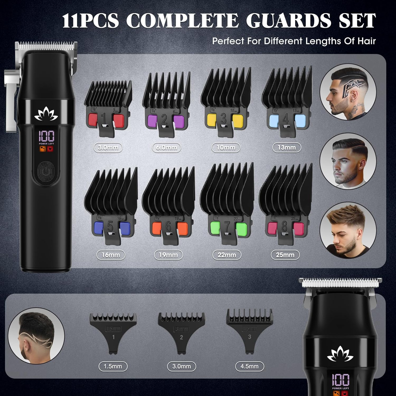 Suttik Hair Clippers for Men Cordless Hair Beard Trimmer Professional T-Blade Trimmer USB Rechargeable Hair Cutting Grooming Kit Barber Clippers Set LED Display image number 3