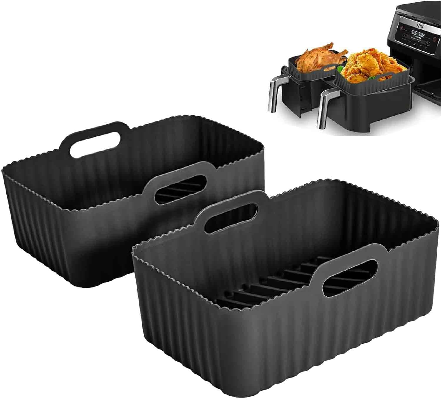 Air Fryer Silicone Liners for Ninja Dual Air Fryer, 2Pcs Non-Stick Air Fryer Basket Accessories for Ninja AF300 AF400UK, Reusable Silicone Air Fryer Liners for Ninja Foodi