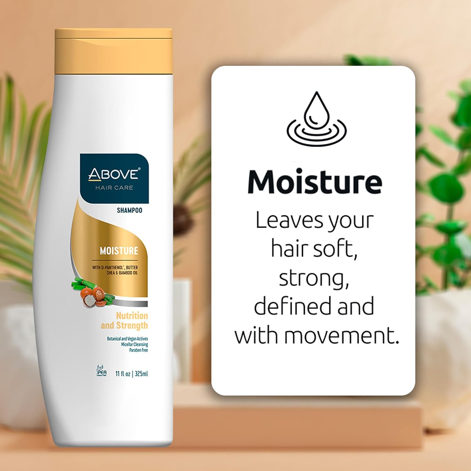 Above Moisture Shampoo, 11 Oz - Moisturizing Shampoo for Men and Women - Restores Shine and Softness - Shea Butter, Bamboo Oil - No Frizz, Split Ends image number 3