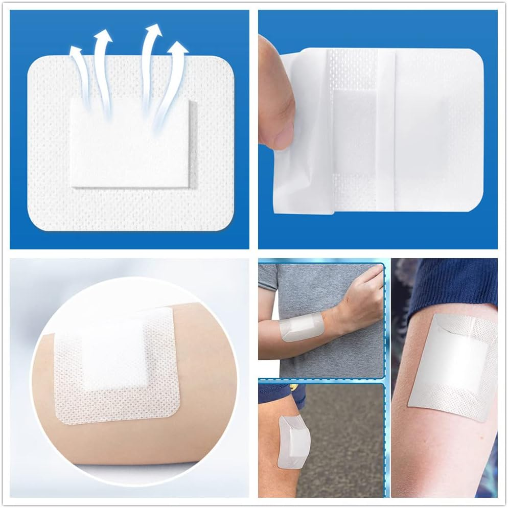 20 PCS Bordered Gauze-Island Dressing Wound Bandage Sterile Adhesive Gauze Pads Patches Post Shower Breathable Borders Individually Packed Pouches Tapes (10 X 10Cm)