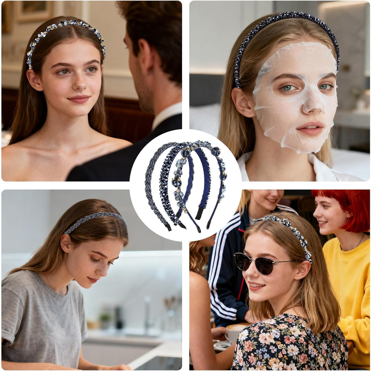 Set of 3 Rhinestone Headband Dirndl Women'S Crystal Headband 1.2/1.5/2 Cm Costume Hair Accessories for Oktoberfest Wedding Carnival Glitter Hair Band image number 1