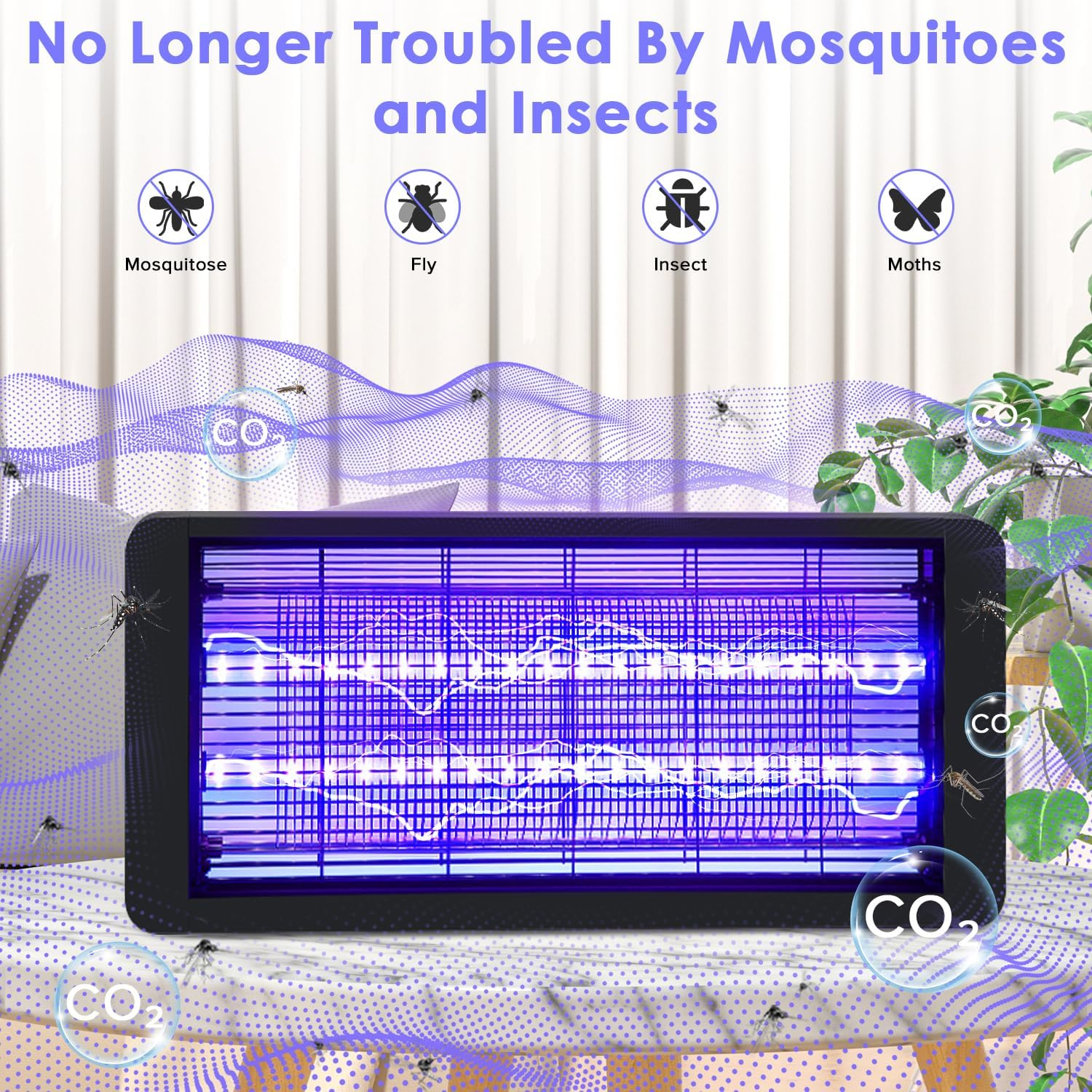 Necomi Electric Mosquito Zapper, Electric Bug Zapper 40W with Powerful Grid, Chemical-Free Insect Trap,Indoor and Outdoor Insect Killer Lamp for Kitchen,Home,Indoor Garden Yard image number 3
