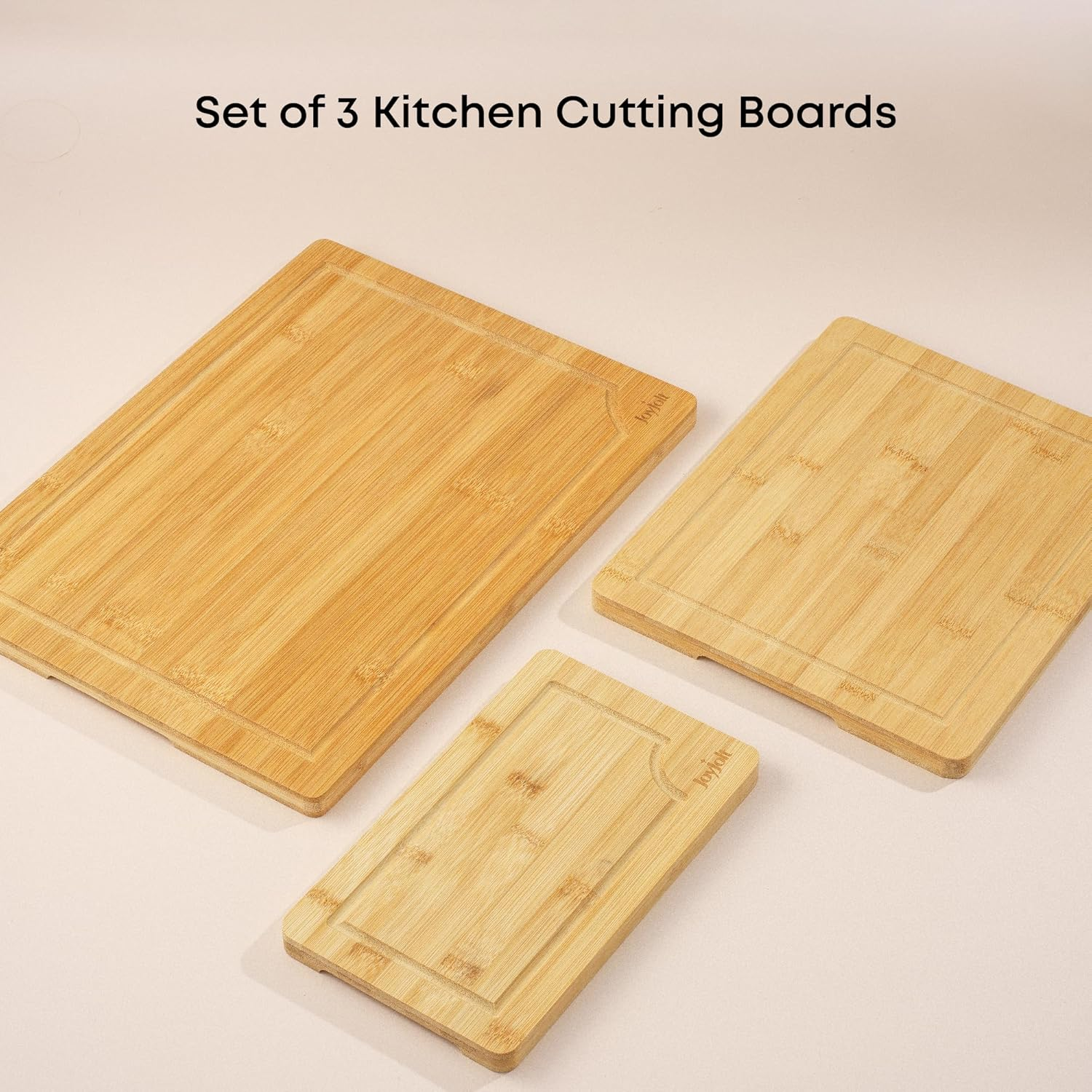 Joyjolt Bamboo Cutting Board Set, Wooden Cutting Boards for Kitchen. Large and Small Wooden Cutting Board Set; Serving Cheese Board, Bread Board or Chopping Board Set. Non Slip Wood Cutting Board Set image number 5