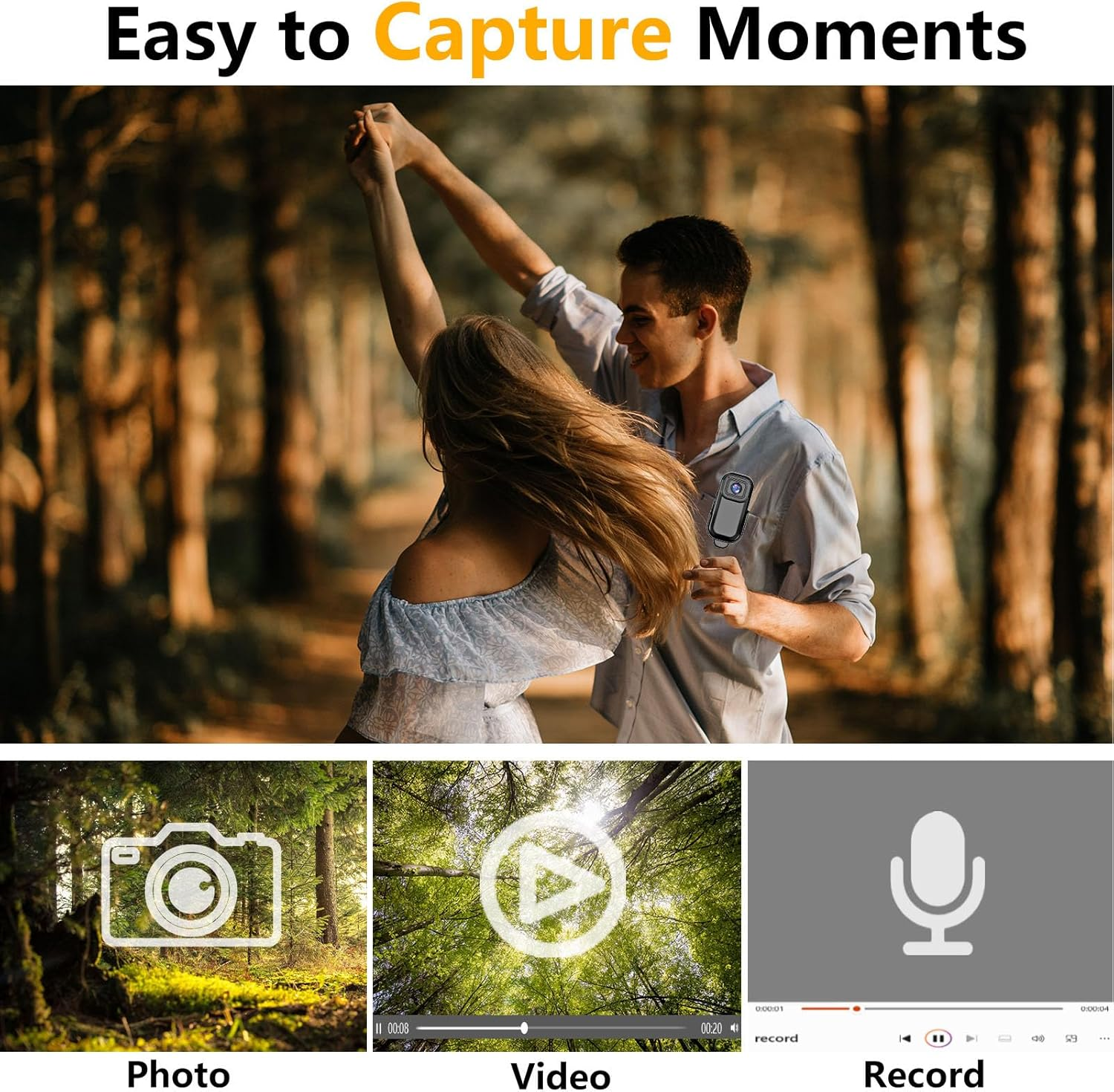 Mini Action Camera, 1080P Back Clip Video Camera with Color Screen, Magnetic Base, 2.4Ghz Wifi anti Shake Vlogging Camera with Loop Recording, 500Mah Battery, Supports up to 128G image number 5