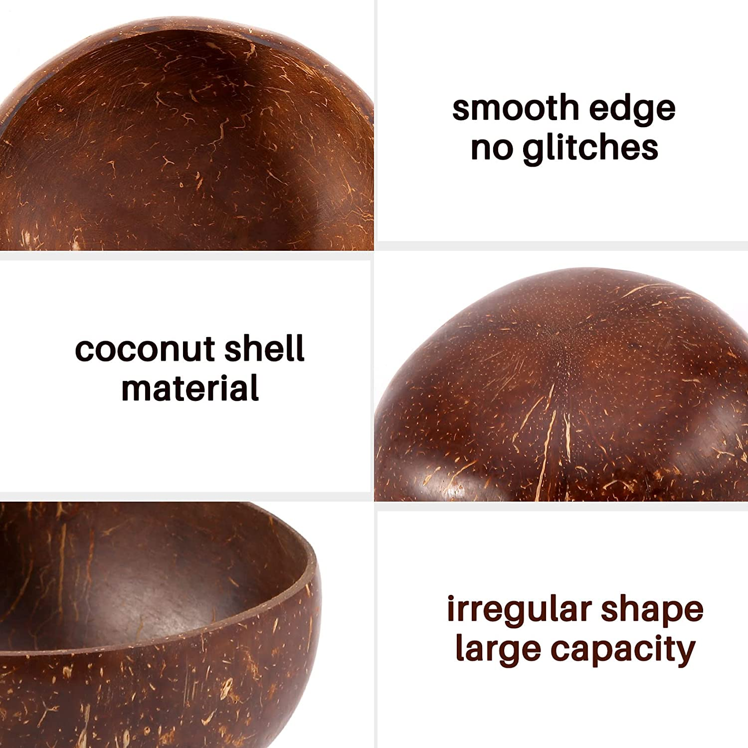 Coconut Bowl Set Handmade Coconut Shell Tableware Wood Spoon Dessert Fruit Salad Mixing Bowl Rice Ramen Bowl, 6 & 6 Spoons image number 6