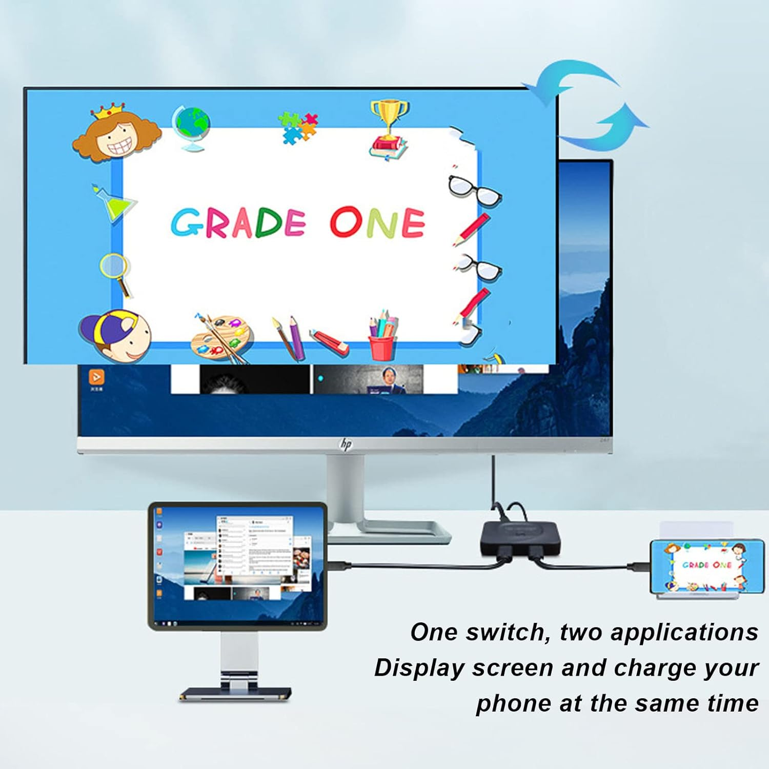 2 in 1 Out USB C Bi Directional 8K USB C KVM 1 in 2 Out, 10Gbps Data Transfer, PD 100W Charging, Type C KVM with Indicator for Share Monitor image number 2