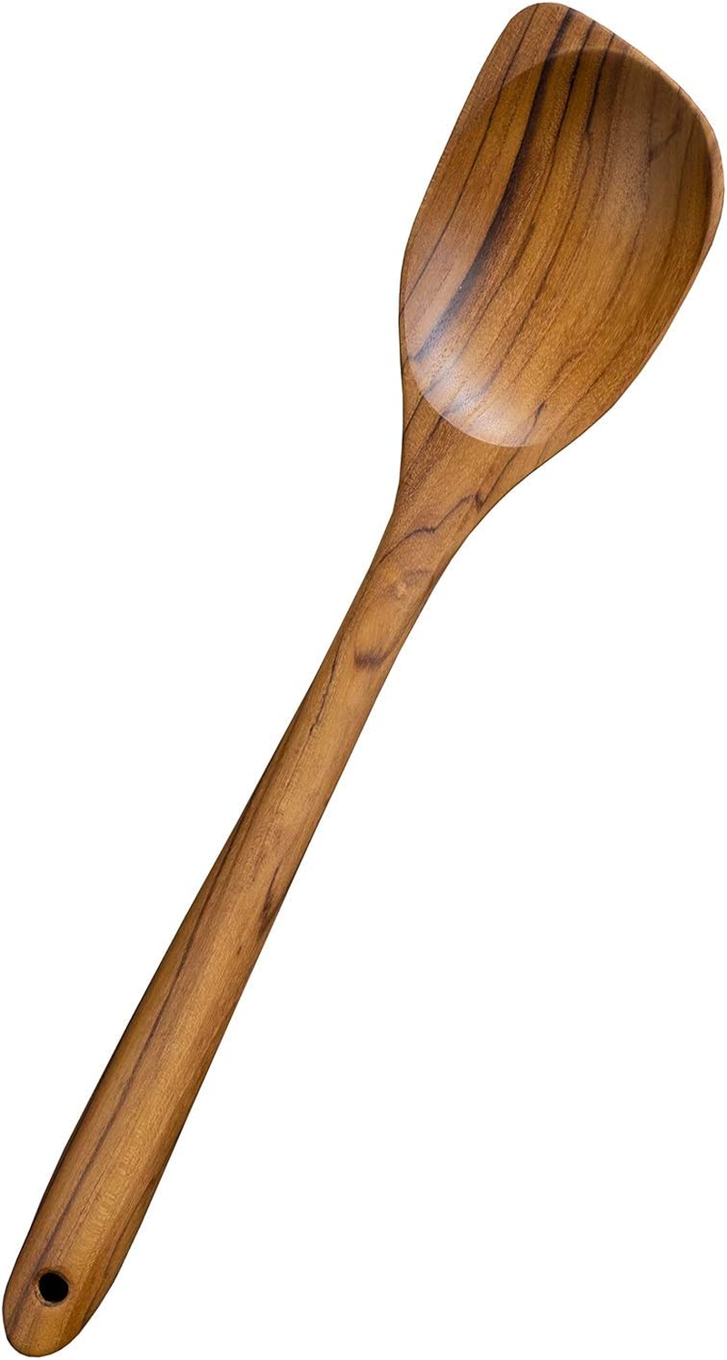 FAAY Teak Wooden Utensils, Healthy Spoon and Spatula Handcraft from High Moist-Resistance Teakwood for Non Stick Cookware (Corner Spoon - Right Hand)