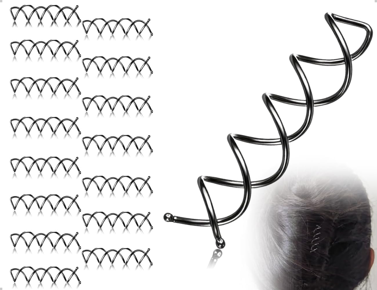AOYEGIC Pack of 15 Spiral Hair Clips, Bun Hairpin, Used for Girls, Children, Hairdressers, Women, Home, Office, School, Birthday, Party, Anniversary (Black) image number 5