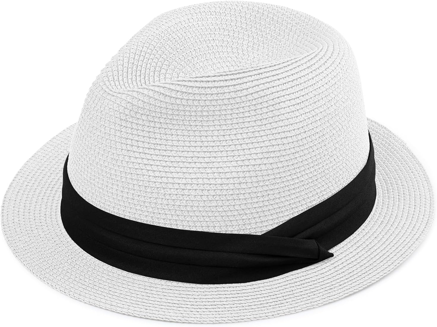 Panama Hat Straw Fedora Hat for Men Women Packable Short Brim UPF 50+ UV Sun Protection Summer Beach Hat image number 1