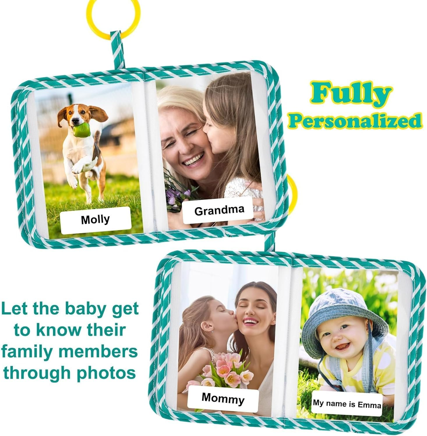 Baby Photo Album First Family Memory Book for Newborns, Toddlers Soft Photo Cloth Book with Mirror, Quality Gifts for Girls and Boys, 1St Birthday, Baby Shower (Green Dino) image number 5