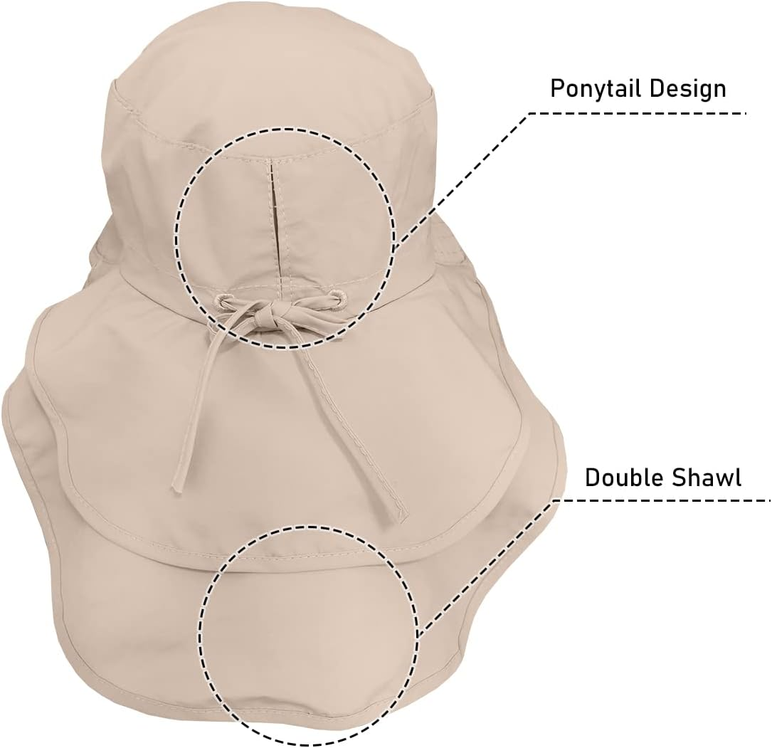 29 IYEBRAO Pack of 2 Women'S Sun Hats with Neck Protection UV Protection Wide Brim Ponytail Summer Hat UPF 50 Adjustable Beach Fishing Hat Garden Outdoor Hat - Pack Of 2 Black And Light Grey image number 3