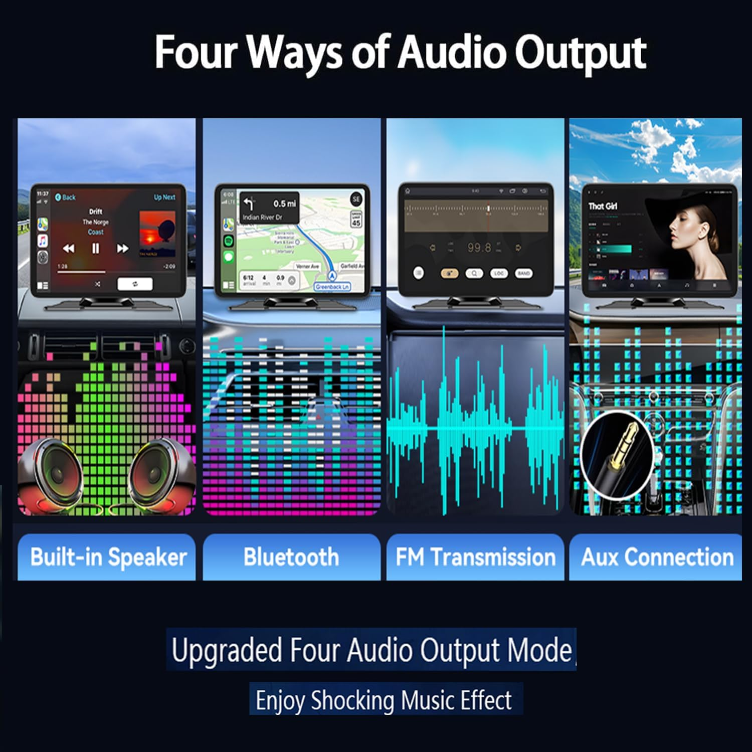 7" HD Portable Car Stereo Touch Screen with Apple Carplay, Wireless Android Auto, Bluetooth, GPS Navigation, Voice Control, Backup Camera, and Mirror Link - Car Audio Receiverfor All Vehicles