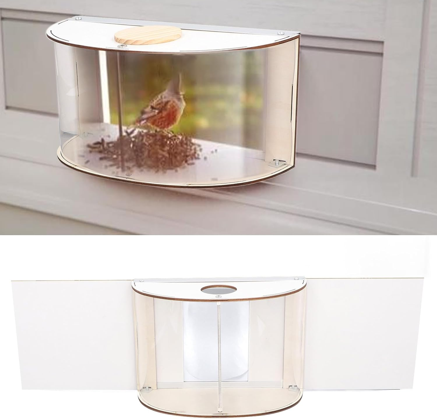 Gugxiom Window Bird Feeder with 180&deg; Clear View, Window Insert Bird Feeder with Adjustable Inlet Size, Clear Bird Feeders for Window Viewing image number 1