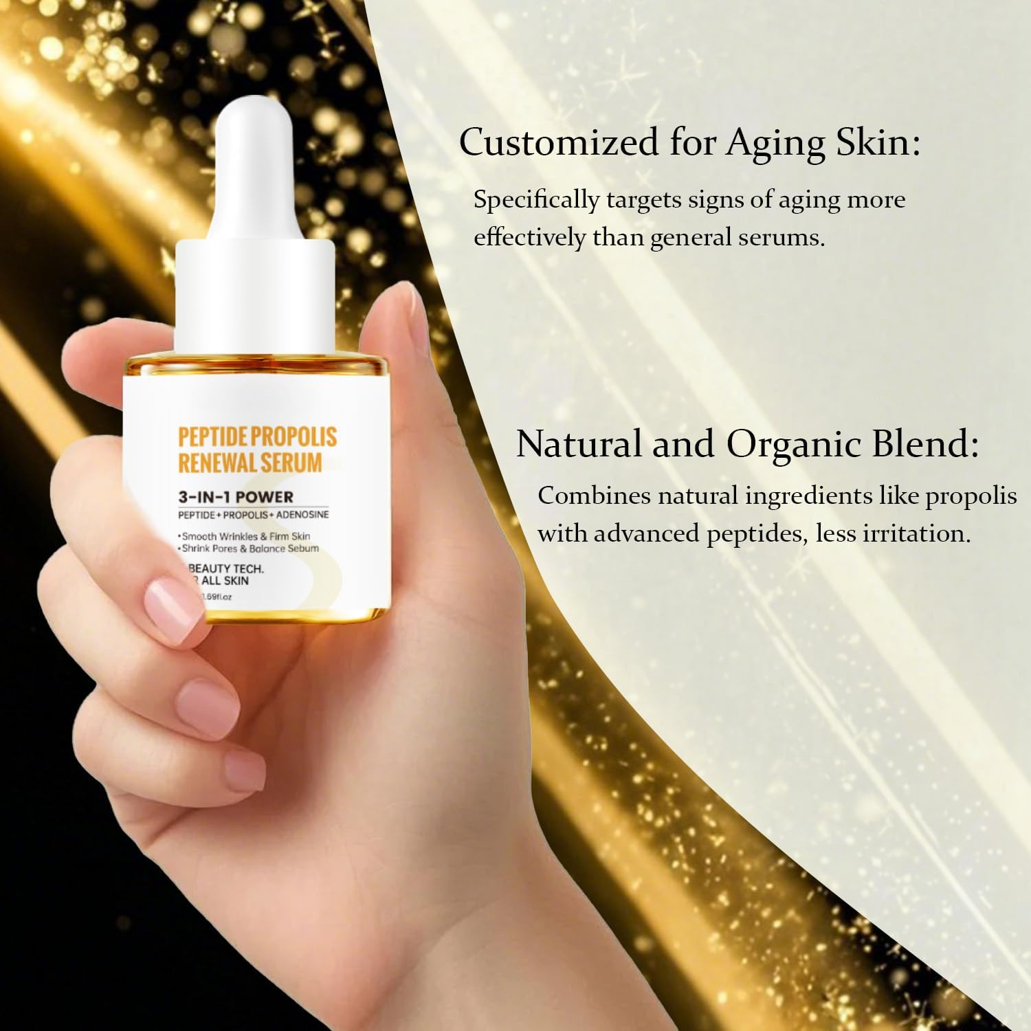 Peptide Propolis Renewal Serum 3-In-1 Power Anti-Wrinkle Firming Shrink Pores Balance Sebum Suitable for All Skin Types 50Ml image number 3