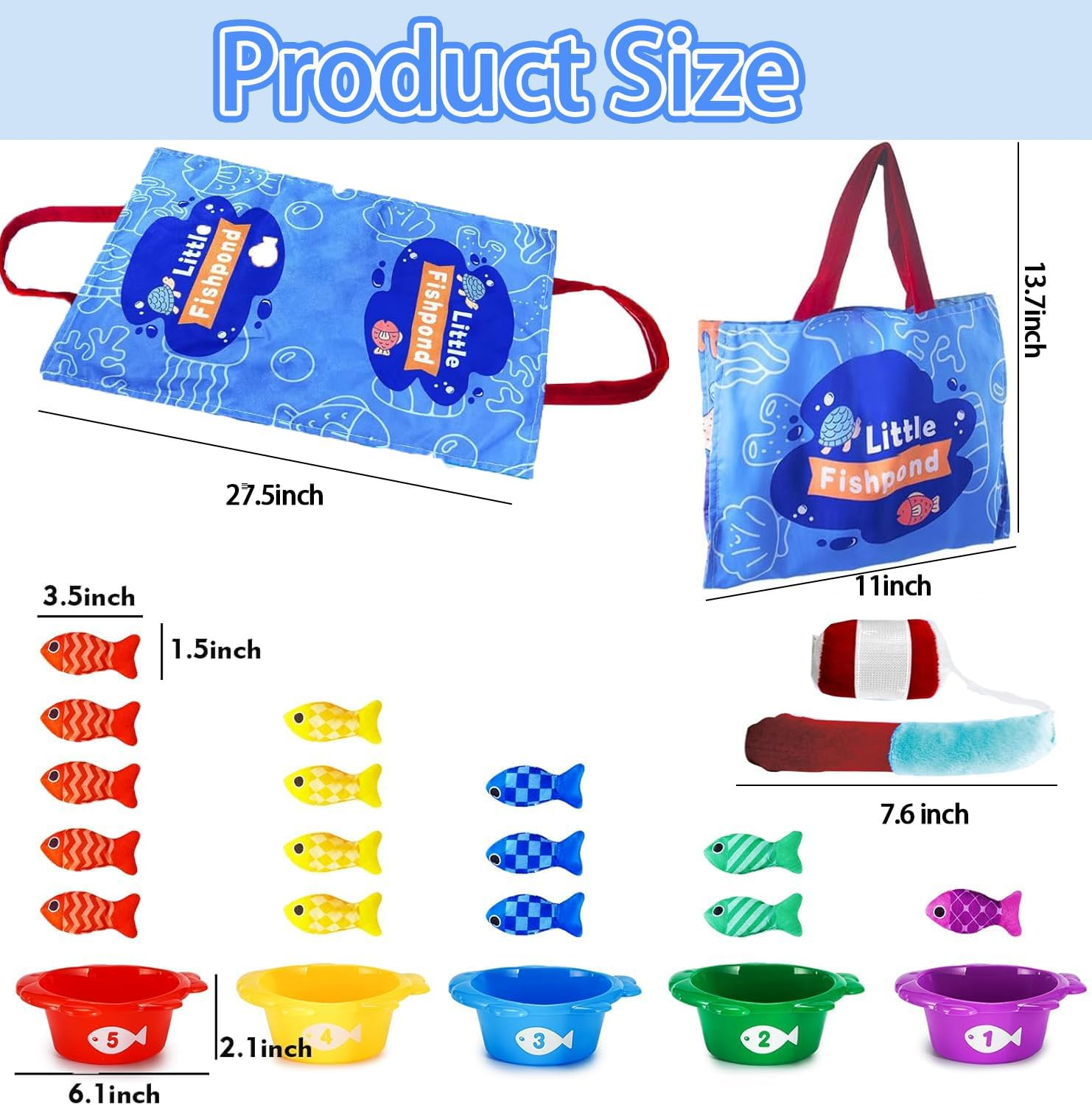 Montessori Toys for 1 Year Old Boy Girl, Cloth Fishing Game Baby Toys 6-12 12-18 Months, Toddlers'S Sensory Toy with Stacking Cups, Number Counting, Color Sorting image number 2