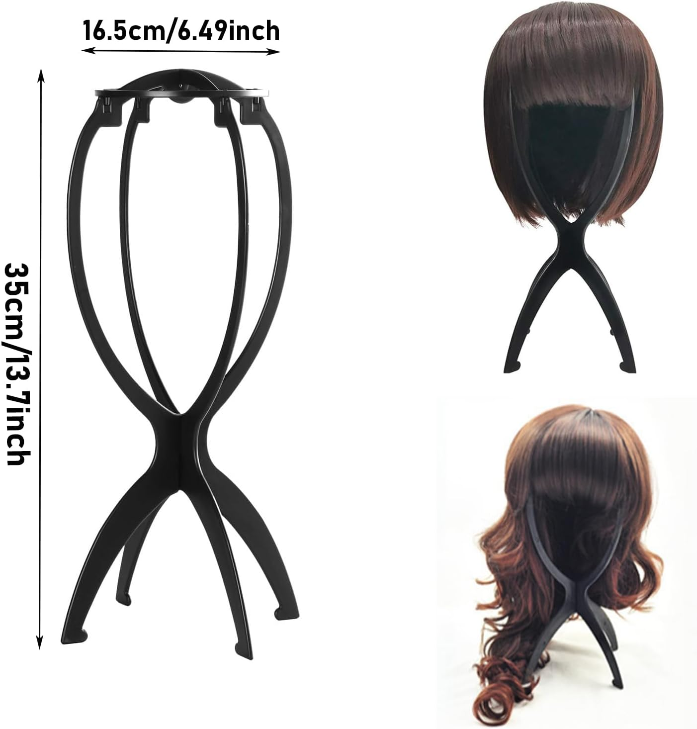3 Pack Wig Stands, Hat Display Stand，Plastic Folding Wig Holder,Portable Wig Head Stands Collapsible Wig Holders for All Wigs and Hats 13.8 Inches（Black） image number 5