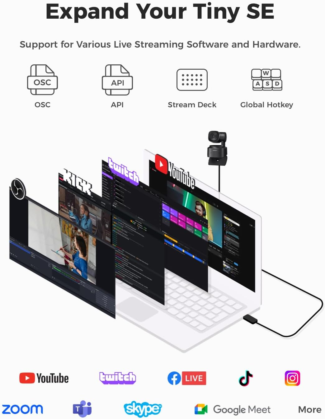 OBSBOT Tiny SE 1080P 100FPS Webcam for PC, AI Tracking PTZ Streaming Camera with 1/2.8" Sensor, Gesture Control, Dual ISO, Staggered HDR, Web Camera for Desktop Computer, Laptop, Meeting, Video Calls image number 1