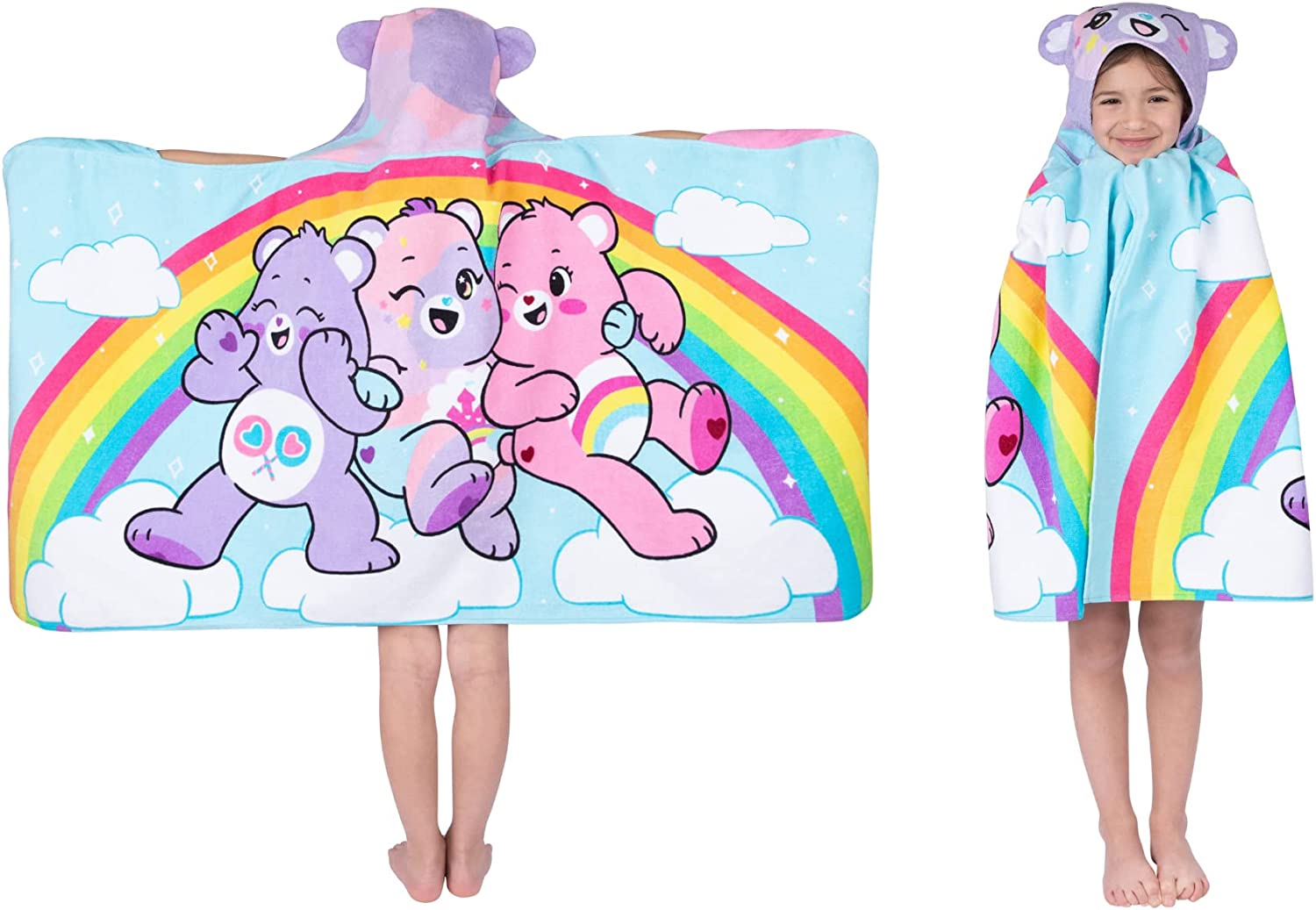 Franco Care Bears Bath/Pool/Beach Soft Cotton Terry Hooded Towel Wrap, 24 in X 50 In, by Kids (HH1893)