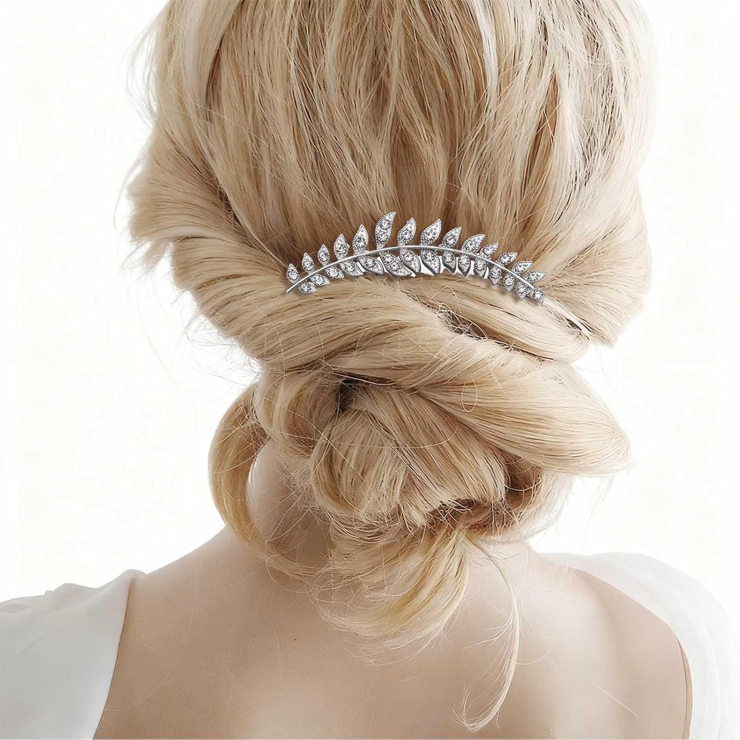 Enautoabs Vintage Silver Leaf Wedding Hair Comb Crystal Leaf Side Comb Large Metal Leaves Hairpiece Bridal Headwear Decorative Accessories for Women Headpiece image number 1