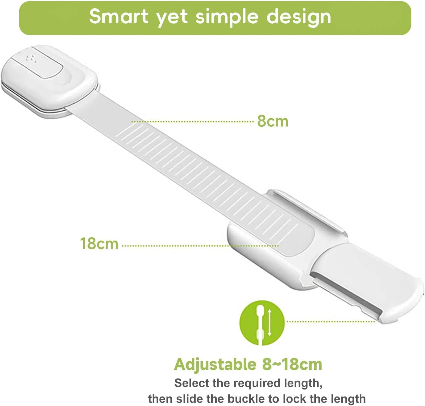 Child Safety Cabinet Locks - (10 Pack White) Baby Proofing Latches to Drawer Door Fridge Oven Toilet Seat Kitchen Cupboard Appliance Trash Can with 3M Adhesive - Adjustable Strap No Drill No Tool image number 3