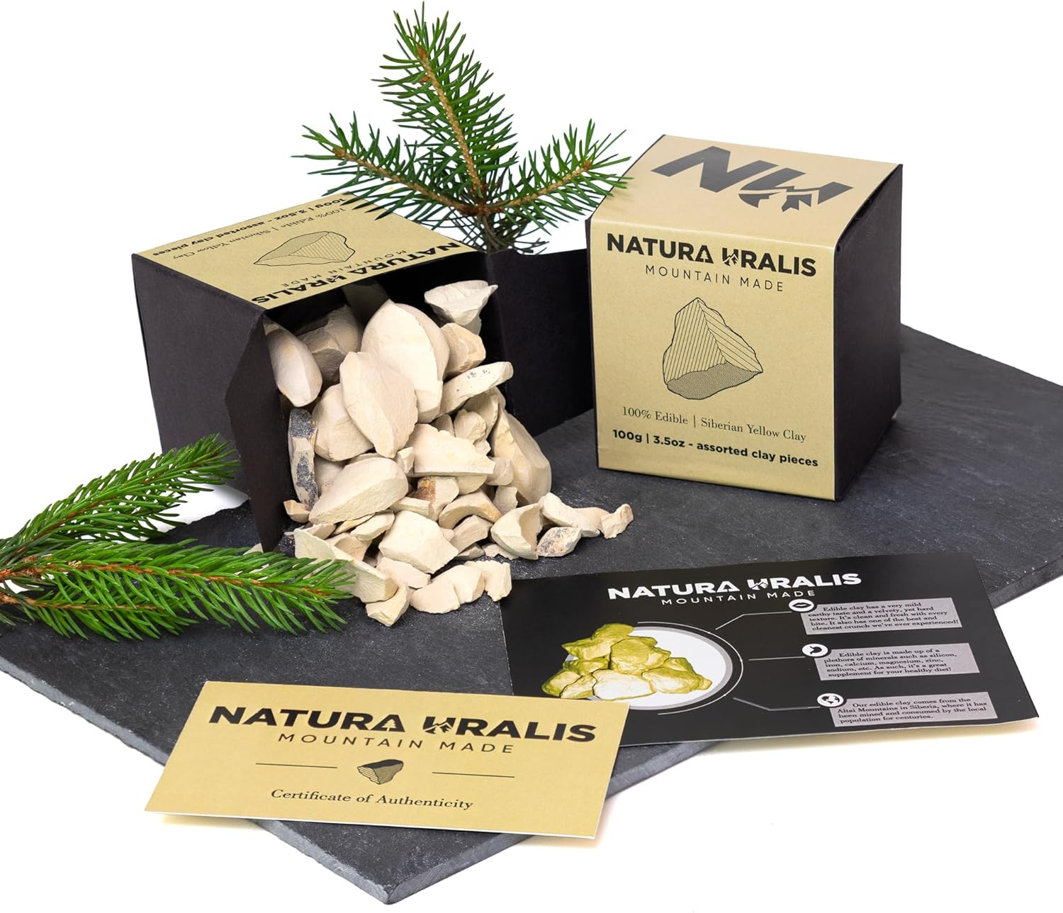 Natura Uralis Siberian Yellow Clay | 100G of Natural Yellow Clay, Pastel to Golden Yellow - Amazing Crunch, Satisfying Earthy, Velvety and Firm Texture, ASMR Sensation