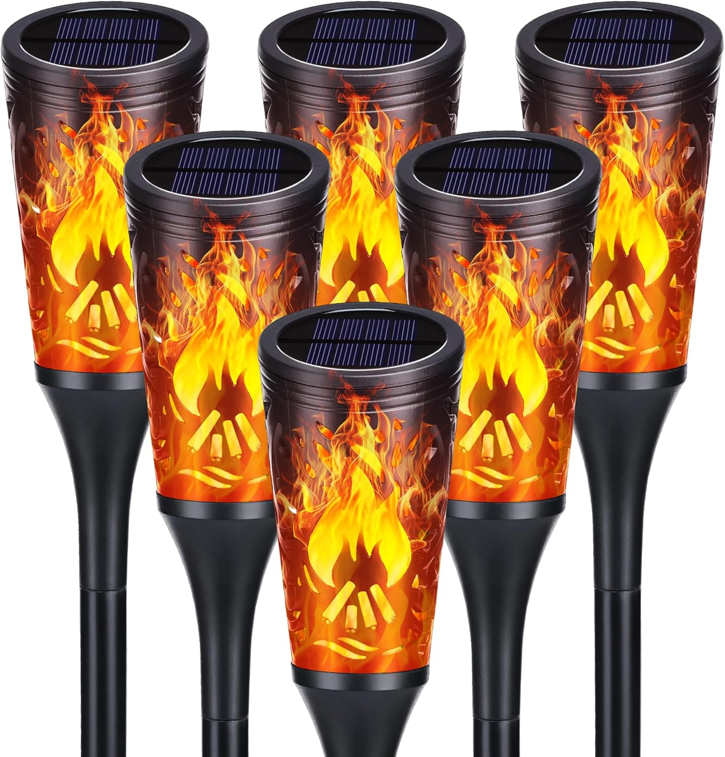 Toodour Solar Halloween Lights Outdoor, 6 Pack Solar Torch Lights with Flickering Flame, IP65 Waterproof Yard Landscape Decoration Outdoor Light for Garden Pathway Lawn Patio Halloween Decor image number 4