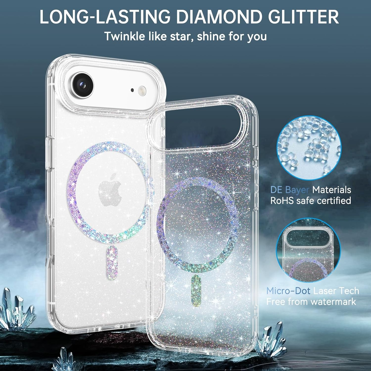 BENTOBEN Case for Iphone Air, Fancy Glitter Slim Magnetic Phone Case for Girls [Compatible with Magsafe] Cute Sparkle Colorful Bling Ring Non-Yellowing Cover for Iphone 17 Air 6.5 Inch 2025, Clear image number 4