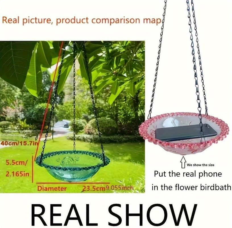 2Pcs Hanging Bird Feeder, Hanging Seed Tray,Bird Bath - Bird Feeder for Outdoor Garden Yard Decoration（Blue and Pink）