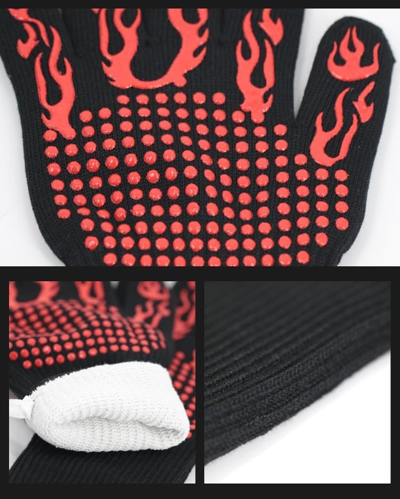 BBQ Grill Gloves 800℃ Extreme Heat Resistant Grilling Gloves Non-Slip Silicone Insulated Grill Mitts for Cooking,Baking,Grill,Welding,Smoker, 14Inch