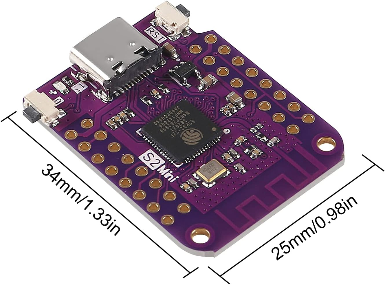 DIANN 2Pcs ESP32 S2 Mini V1.0.0 Wifi IOT Board Based ESP32-S2FN4R2 ESP32-S2 4MB Flash 2MB PSRAM Micropython Type-C