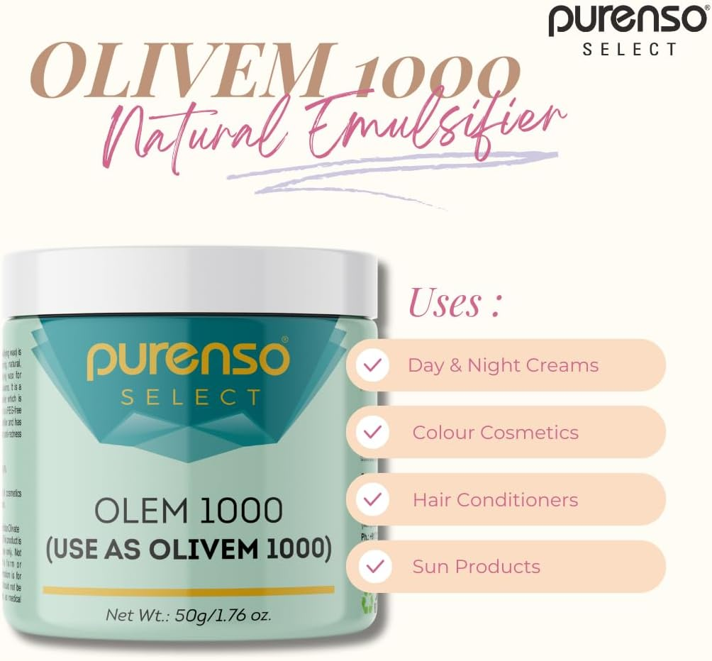 Purenso Select - Olivem 1000, 25G | 100% Natural Plant Derived | for Lotion, Cream Making & Cosmetic Formulation | Cosmetic Grade image number 1