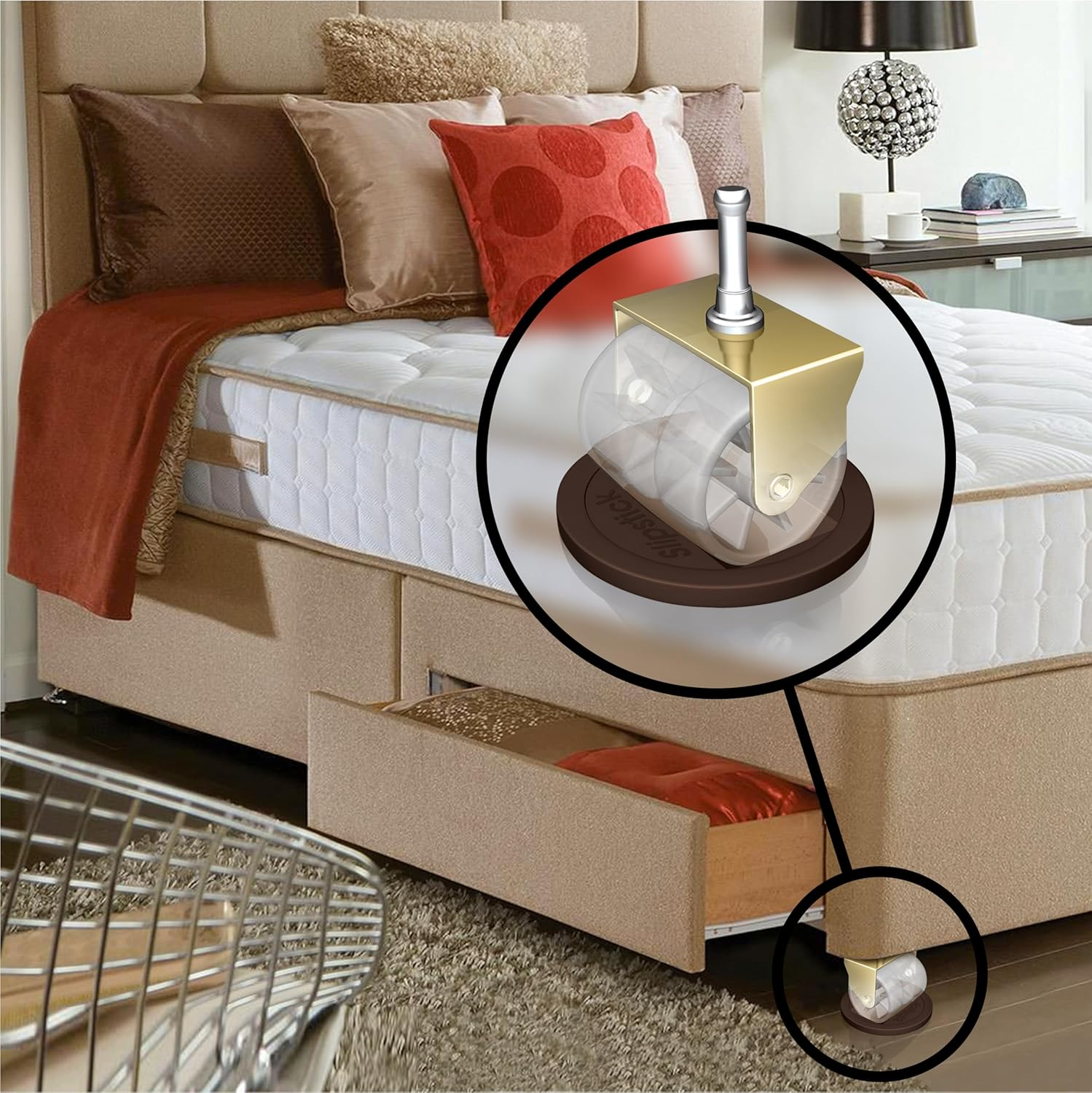 Slipstick CB845 Castor Cups 4-Pieces Set, Large, Chocolate image number 2